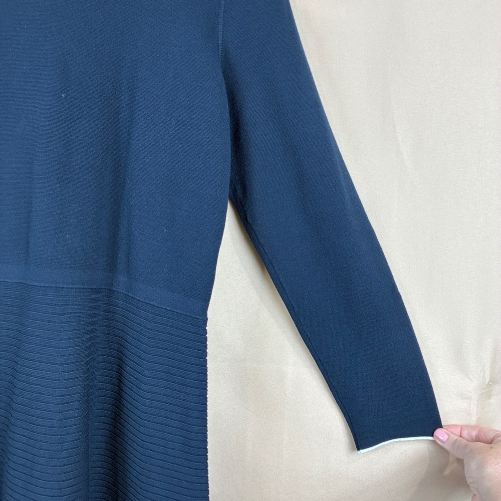 Banana Republic Womens Dress XL Knit Navy Blue Long Sleeve Fit Flare Midi Ribbed - Picture 7 of 16